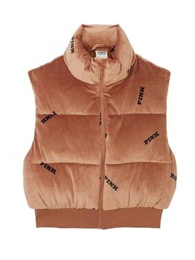 PINK Puffer Vest in Camel